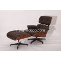 Chaise longue en cuir Rosewood Eames et pouf